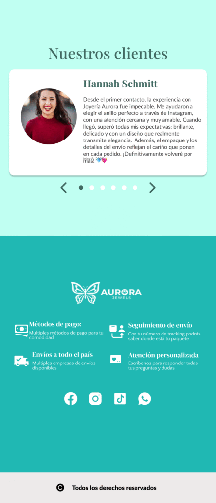 Diseño del footer de una página web para una joyería 